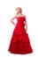 Beautiful young woman in red long dress