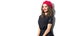 Beautiful young woman smiling in black dress and red beret. Beauty model girl portrait. Trendy outfit. Beautiful brunette female