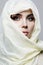 Beautiful young woman in veil hood. beauty girl in hijab