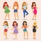Beautiful young women in fashion clothes cartoon female characters vector illustration.