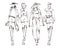 Beautiful young womens. Hand drawn fashion girls. Fashion model posing. Sketch. Vector set