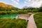 Beautiful Zelenci lake in the Julian Alps in Triglav National Park near Kranjska Gora at sunset