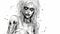 Beautiful Zombie Girl Line Art For Adult Coloring Page