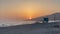 Beautiful Zuma Beach sunset with the lifeguard station in the foreground, Malibu, California