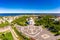 Beautifull aerial view of the Petropavlovsky fortress in sunny spring day. Golden tall spire of famous Peter and Paul