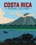 Beautifull destination arenal volcano mountain National ParkCosta Rica illustration best for travel poster with vintage style