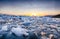 Beautifull landscape with floating icebergs in Jokulsarlon glacier lagoon at sunset