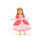 Beautifull little girl princess in pink ball dress and golden tiara, fairytale costume for party or holiday vector