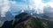 Beautifull Madeira island epic mountains and cliffs nature low hanging clouds. Pico do arieiro panorama hiking route