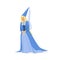 Beautifull princess in a blue ball dress and pointed hat, fairytale or European medieval character colorful vector