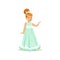 Beautifull redhead little girl princess in a light blue ball dress and golden tiara, fairytale costume for party or