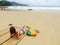 Beautifull woman in bikini lying on tropical beach in Thailand