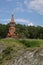 Beautifull wooden christian orthodox church on the bank of the r