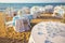 Beautifully arranged seaside wedding table and chairs set