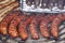 Beautifully burnt grilled sausages, different types