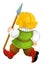 Beautifully colored cartoon character - young castle knight walking and guarding - armed with spear -