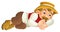 Beautifully colored cartoon character - young man pretending to sleep -