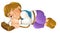 Beautifully colored cartoon character - young man pretending to sleep -