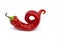 Beautifully curved red hot pepper on a white background.