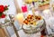 Beautifully decorated Banquet table. desserts with biscuits