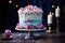 a beautifully decorated birthday cake on a stand