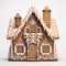 beautifully decorated gingerbread house on white background