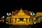 Beautifully decorated passage to the temple complex at night. Night illumination of buildings