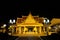 Beautifully decorated passage to the temple complex at night. Night illumination of buildings