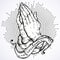 Beautifully detailed human hands folded in prayer. Appeal to the God. Faith and hope. Religious motifs. Academic art. Vector art.