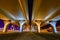 Beautifully illuminated flyover pillars at night