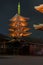 Beautifully illuminated Senso-ji temple complex by night in Asakusa