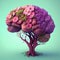 A Beautifully Illustrated Human Brain Tree Blossoming with Flowers as a Metaphor for Growth, Resilience and Creativity AI