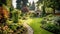 Beautifully landscaped backyard with lush gardens