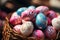 Beautifully painted Easter eggs in a basket
