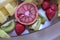 Beautifully sliced fruits on a festive table. Meals for guests during holidays and activities.