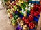 Beautifully stacked vegetables and fruit at the farmers market in Mexico