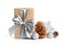 Beautifully wrapped gift box, pine cones and decorations