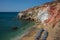 Beautifuly colored clifs at Palepchori beach, Milos, Greece