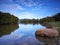 A beautitul and peaceful lakeside park view on a weekend morning