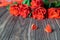 Beautriful fresh red roses with two little quilled hearts on wooden backgroud