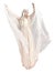 Beautuful female model portraying an angel with a floaty cape on both a white and a transparent background.