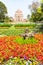 Beautuful Lodhi Garden with flowers, greenhouse, tombs and other sights, New Delhi, India