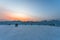 The beauty of the 4th Ice and Snow World in Changchun, China under the afterglow of the setting sun