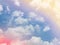 beauty abstract sweet pastel soft red and yellow with fluffy clouds on sky. multi color rainbow image. fantasy growing light