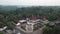 The beauty aerial view on the village with zoom out camera effect by drone`s camera and a small mosque.