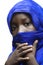 Beauty of Africa Veiled by a Blue Typical Arab Clothing Tuareg