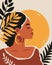 Beauty African woman portrait on vintage tropical summer sun paint modern minimal poster vector flat illustration
