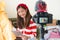 Beauty Asian Vlogger blogger interview with professional DSLR digital camera film video live and tablet. Woman coaching trading