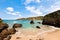 Beauty Atlantic coast with cliff, beach, ocean and sky with clouds. Galicia, Spain.