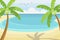 Beauty Beach - Summer Beach Scene.Flat Style Vector Illustration.